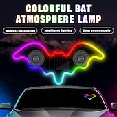cheap Landscape Lights-Car Solar Vacuum Suction Cup Neon Bat-Shaped Decorative Running Lights, Wire-Free, Type-C Rechargeable, 8 Modes, Ambient LED Car Interior &amp; Exterior, Party, Halloween, Vehicle Decoration