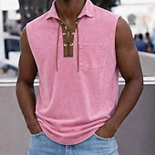 cheap Men's Classic Polo-SoftFade™ Men's Polo Shirts 100% Cotton Acid Wash Shirt Casual Holiday Lace Up Neck Short Sleeve Fashion Basic Plain Vintage Plain Summer Spring Blue Black Pink Gray