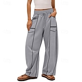 abordables Fondos-Mujer Pantalones de lino y algodón Pantalones Pantalones casuales Pantalones de verano Vacaciones Moda Ropa de calle Longitud total Alta cintura Retazos Bolsillo Cintura elástica Comodidad Cómodo