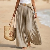 ieftine Fuste simple-Pentru femei Fustă de vacanță Fustă din bumbac artificial și in Modă Casual Lung vară Maxi Talie Înaltă Fuste Simplu Zdrobit Fluid Strech Zilnic Plajă Albastru piscină Măr Verde Maroniu Galben Lămâie