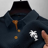 economico Polo classica da uomo-Per uomo Polo in seersucker di seta ghiaccio Maglia da golf Casuale Lavoro Bavero Manica Corta Essenziale Moderno Albero di Cocco Jacquard Bottoni Estate Primavera Vestibilità regolare Blu Nero