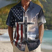  Per uomo Croce Bandiera degli Stati Uniti 250° anniversario degli Stati Uniti Camicia Camicia con Bottoni Manica Corta Patriotico All'aperto Ferie Estate Primavera Collo ripiegato Stampa 3D camicie