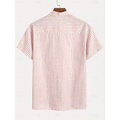 abordables Clásico-Hombre Camisa Camisa de lino Camisa de verano Camisa de playa Tiras verticales Casual Diario Azul Piscina Rosa Manga Corta Collar mandarín Verano Primavera Ropa