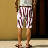 abordables Negocio-Hombre Pantalón corto Pantalones cortos de lino Pantalones cortos de verano Pantalones cortos de playa Bolsillo Cintura elástica A Rayas Comodidad Transpirable Longitud de la rodilla Casual Diario