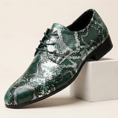 halpa Derby Shoes-Men's Green Snakeskin Print Oxford Shoes Lace-Up Fashion Dress Shoes Elegant Formal Footwear for Weddings, Banquets, Parties, Prom, Nightclub and Bold Statement Style