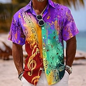 economico Musica e Chitarre-Per uomo Colorato Note Musicali Camicia Camicia con Bottoni Manica Corta Vintage Retrò Quotidiano Festival Musicale Primavera Autunno Collo ripiegato Stampa 3D camicie con colletto Blu Rosa Viola