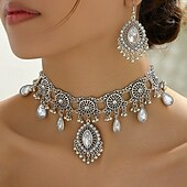 cheap Jewelry Sets-Jewelry Set Two-piece Suit Chrome 1 Necklace Earrings Women's Vintage Fashion Jewelry Set For Party Evening Wear