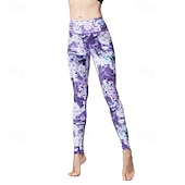 voordelige Yoga leggings en panty's-Dames Pilatesbroek Yogabroek Billenlift met ruche Hoge taille Sportschooltraining Hardlopen Fitness Legging Kleding Onderlichaam Flora Amethist Wit Blauw Sport Sportkleding Hoge Elasticiteit