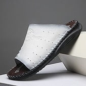 billige Uformelle sandaler-hvite slip-on-mulesandaler for menn, perforerte, pustende komforttøfler, minimalistisk, avslappet stil for menn, perfekt for hjemmet, ferien, feriestedet og sommerens daglige bruk.