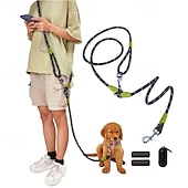 economico Accessori da viaggio-Set di guinzagli per cani a mani libere, guinzaglio a doppio uso vita/schiena con sezione regolabile, resistente, adatto per due cani, in nylon riflettente, robusto, guinzaglio da trekking elastico