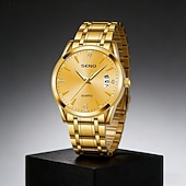economico Orologi al quarzo-Orologio da polso di lusso da uomo in oro, al quarzo, elegante e alla moda, con bracciale a maglie in acciaio inossidabile, datario, impermeabile, orologio classico ed elegante, regalo perfetto per