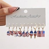  Conjunto de 5 pares de brincos criativos listrados em vermelho, branco e azul para o Dia da Independência dos Estados Unidos, brincos personalizados com a bandeira americana.