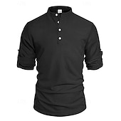 preiswerte Lässiges Henley-T-Shirt-Herren T Shirt Waffel-Henley-Hemd Henley Hemd Langarmshirt Langarm Henley Sommer Frühling Einfach Mode Streetwear Freizeit Knöpfe Lässig Täglich Urlaub Blau Schwarz Weiß Top T-Shirt für Herren
