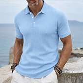 economico Polo Classico da Uomo-Per uomo Top a Maglia a Coste Testurizzato Casuale Lavoro Bavero Colletto Polo a Coste Manica Corta Essenziale Moderno Blocco di colori Bottoni Lavorato a maglia Primavera &amp; Estate Blu Bianco Giallo