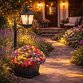 olcso Pathway Lights &amp; Lanterns-kültéri 2 az 1-ben napelemes virágcserép padlóra &amp;fali lámpa, vízálló dekoratív LED lámpa kertbe, teraszra, verandára – tájvilágítás udvarra és belső udvarra