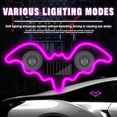 cheap Landscape Lights-Car Solar Vacuum Suction Cup Neon Bat-Shaped Decorative Running Lights, Wire-Free, Type-C Rechargeable, 8 Modes, Ambient LED Car Interior &amp; Exterior, Party, Halloween, Vehicle Decoration