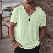 economico T-shirt in Cotone e Lino-Per uomo Maglietta Camicia a Maniche Corte Maglietta in lino Manica Corta Scollo a V Estate Primavera Tinta unica Semplice Striscia di Fossa Streetwear Elegante Casual Puro Casuale Quotidiano
