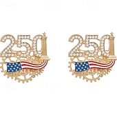 お買い得  Acessórios para festa-アメリカ建国250周年記念ブローチ2個セット、アメリカ建国250周年記念愛国ピン（1776-2026）、ラインストーンクリスタルアメリカ国旗ラペルピン、独立記念日記念ジュエリー、ゴールドトーンのお土産ギフト