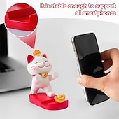 abordables Soporte para móvil-Soporte para smartphone con forma de gato de la suerte, adorable figura kawaii de maneki neko, soporte para teléfono de escritorio, soporte portátil para celular, decoración de oficina, regalo de