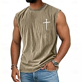  Homme Croix Débardeur T-shirt délavé à l'acide Sous-Vêtements Sans manches T-shirt Imprimé Graphique Col ras du cou Chemise Vacances Tropical Mode Quotidien Vacances Des plages Noir Marron Vert