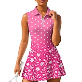 tanie Sukienka damska-Damskie Geometryczny Groszki Kwiatowy Sukienka do tenisa Sukienka sportowa Bez rękawów Kwiaty Oddychający Bransoletka tenisowa Golf Badminton Kołnierz polo Kołnierz zapinany na zamek Sukienka Czarny