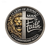 cheap U.S. 250th Anniversary-Man of Faith Commemorative Coin, Lion of Judah Design, Warrior of the King Collectible, Inspirational Christian Gift with 1 Corinthians 16:13 Bible Verse
