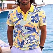 preiswerte Hawaii-Poloshirt für Herren-Herren Tiermotiv Hawaiianische Polohemden Kurzarm Polo-Shirts Revers Resort Athleisure Urlaubskleidung 3D-Druck Knöpfe Frühling &amp; Sommer Blau Gelb Rosa