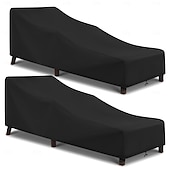 billiga Utemöbelöverdrag-Vattentätt överdrag till schäslong i uteplatsen, 2-pack överdrag till poolstolar för stapelbara dynor och utemöbler, 200 x 76 x 61 cm h, svart