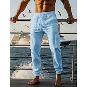 preiswerte Urlaub-Herren Cargo-Hosen Leinenhosen Hose Sommerhose Strandhose Kordelzug Elastischer Bund Mehrere Taschen Einfach Komfort Atmungsaktiv Täglich Outdoor Strand Urlaub Mode Schwarz Weiß Unelastisch