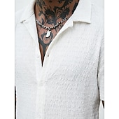 cheap Men's Smart Casual Shirts-Men's Shirt Texture Button Down Shirt Seersucker Shirt Jacquard Shirt White Short Sleeve Geometric Cuban Collar Casual Daily Jacquard Clothing Apparel Streetwear Casual
