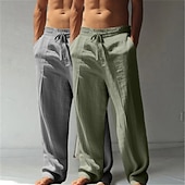 abordables Classique-Homme Pantalons en Lin Pantalons Pantalon d'été Pantalons Amples Pantalons de Plage Cordon de serrage Taille Élastique Jambe Droite Uni Confort Respirant Longueur complète Occasionnel Quotidien Fête