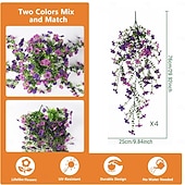 cheap Artificial Flower-4 Pcs Artificial Hanging Flowers Plants for Outdoor Spring Decoration,Faux Silk Violet with Eucalyptus Leaves,UV Resistant for Outside Home Indoor Planter Porch Patio Balcony Yard Decor