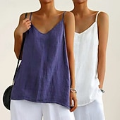 economico Camicie-multi pack 2pcs camicie da donna in cotone e lino camicetta senza maniche camicia patchwork bottoni semplice quotidiano elegante basic senza maniche scollo a V top regolari quotidiano vacanza uscire