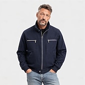 voordelige Casual Jassen-Heren Harrington-jas van 100% katoen, lichtgewicht, met ritssluiting, casual lente/herfstjas met opstaande kraag en borstzakken, zwart, marineblauw, ivoor