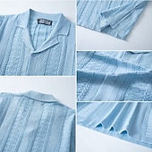 cheap Men's Smart Casual Shirts-Men's Shirt Casual Shirt Button Up Shirt Jacquard Shirt Blue Green Apricot Short Sleeve Plain Cuban Collar Casual Daily Buttons Clothing Apparel Viscose Elegant Fashion Casual