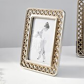 cheap Sculptures-Modern Minimalist Resin Photo Frame, 3D Fish Scale Pattern Decorative Picture Frame with Hollow Design, Tabletop Home Decor Frame for Family Photos, Bedroom Desk Shelf Display Decoration