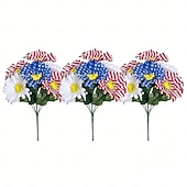 cheap U.S. 250th Anniversary-3Pcs 250th Anniversary Artificial Chrysanthemums &amp; Rose Flowers, Reusable Plastic Flowers for American Independence Day Decorations, 4th of July Party Decor, Home &amp; Garden Centerpieces
