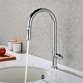 Недорогие Смесители для кухни-Кухонный смеситель с выдвижным распылителем, однорычажный смеситель с высоким изливом для мойки, прочная латунная конструкция, двухфункциональная распылительная головка, простая установка.