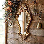 cheap Sculptures-Vintage Gold Decorative Wall Mirror, 3D Classical Floral Resin Hand-Painted Hanging Mirror, Home Wall Art for Bathroom, Vanity, Bedroom Décor, Holiday Gift, Photography Prop
