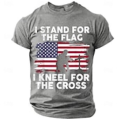 cheap Patriotic 250 T-shirts-Memorial Day I Stand For The Flag I Kneel For The Cross Men's Bible American Flag Kneeling Soldier Christian Cross Patriotic Graphic T Shirt Vintage Casual Tee Designer Clothing Apparel