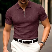 voordelige Klassieke polo voor heren-Voor heren Polo met rits Met Textuur Casual Feestdagen Revers Kwart ritssluiting Korte mouw Modieus Basic Effen Jacquard Kwart ritssluiting Zomer Lente Getailleerd Zwart Wit Bordeaux khaki Leger