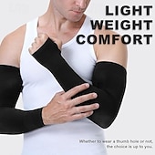 cheap Home Supplies-2 Pairs UV Sun Protection Arm Sleeves with Thumb Hole for Men Women Youth, Cooling Sleeve to Cover Tattoo, Mid-Compression