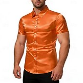 abordables Chemises en satin pour hommes-Homme Chemise Chemise en satin Chemise habillée Chemise Boutonnée Couleur Unie Extérieur Travail Noir Blanche Jaune Rouge Manche Courte Col Rabattu Été Printemps Vêtement Tenue Boutons
