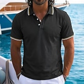 economico Polo Classico da Uomo-Per uomo Maglia da golf Polo Piqué Casuale Affari Colletto Polo a Coste Manica Corta Moda Essenziale Tinta unica Blocco di colori Bottoni Estate Primavera &amp; Autunno Vestibilità regolare Blu azzurro