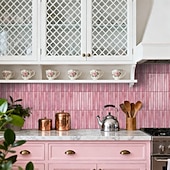 Недорогие Стикеры на стену-20pcs 3d Self-Adhesive Wall Imitation Tile Sticker, Removable Wall Sticker With Pink Decorative Pattern, Used For Kitchen Back Fender, Bedroom And Living Room Decoration Home Wall Renovation Decorativ