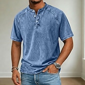 billige Uformell Henley T-skjorte-Herre T skjorte Deminskjorte 100% bomullssyre-vaskeskjorte Kortermet Høy krage Henley Vår sommer Sommer Vår عادي Årgang Gatemote Fritid Vasket Raglan Ermer Avslappet Hjem Gate Lyseblå Svart Rosa Topp