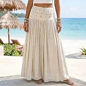 economico Gonne casual-Per donna Gonna da vacanza Bohemien Vintage Moda Etnico Maxi Vita Alta Gonne Semplice Arricciato Patchwork Foratura a caldo Micro-elastico Spiaggia Vacanza Blu Verde mela Marrone rossastro Giallo