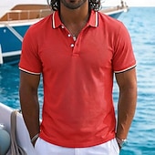 economico Polo Classico da Uomo-Per uomo Maglia da golf Polo Piqué Casuale Affari Colletto Polo a Coste Manica Corta Moda Essenziale Tinta unica Blocco di colori Bottoni Estate Primavera &amp; Autunno Vestibilità regolare Blu azzurro