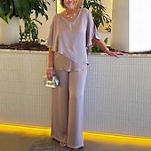 abordables Ensembles chemisiers pour femmes-Femmes Chemisier Pantalons à Jambes Larges Manche 3/4 Col en V Uni A Volants Mode Streetwear Quotidien Occasionnel Quotidien Rose Claire Violet Kaki Printemps &amp; Automne Coupe régulière