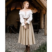  Medeltida kostymer Renässans Blus / Skjorta Lång ärm Pirat Viking Över axeln Maskeradkläder Dam Pirat fantasi Halloween Karnival Prestanda LARP Ren Faire Vuxna Blus